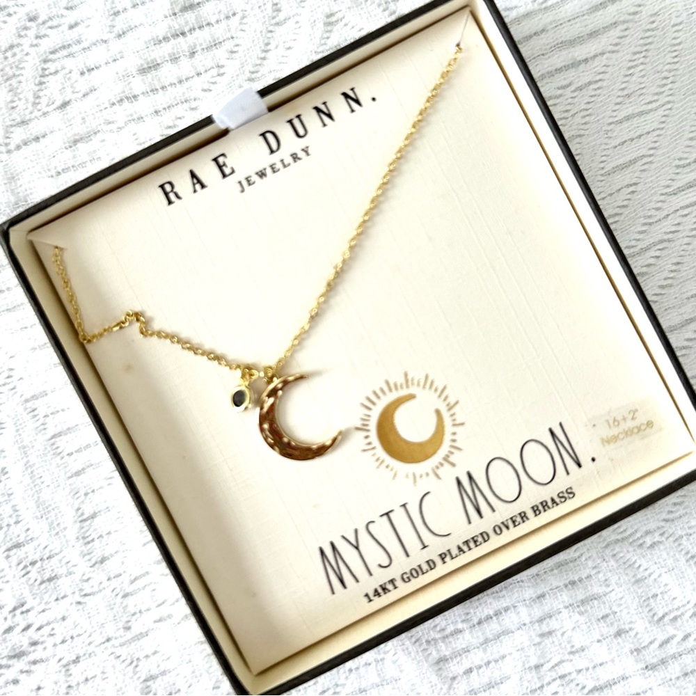 RAE DUNN Jewelry Mystic Moon Necklace Mystic Topaz Gold Plated NWT - Picture 1 of 8